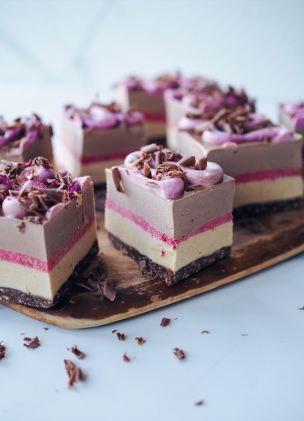 PB chocolate and raspberry layer cake