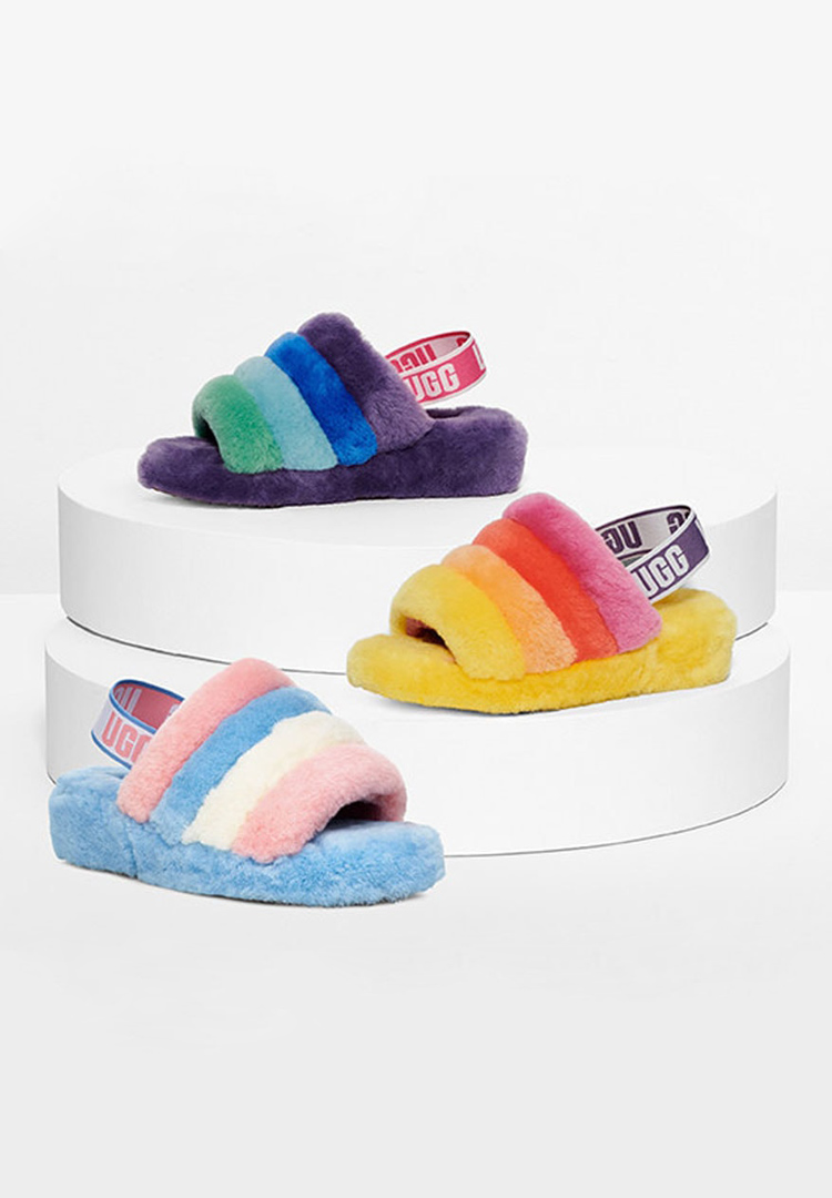 Celebrate Pride Month with rainbow Ugg slides