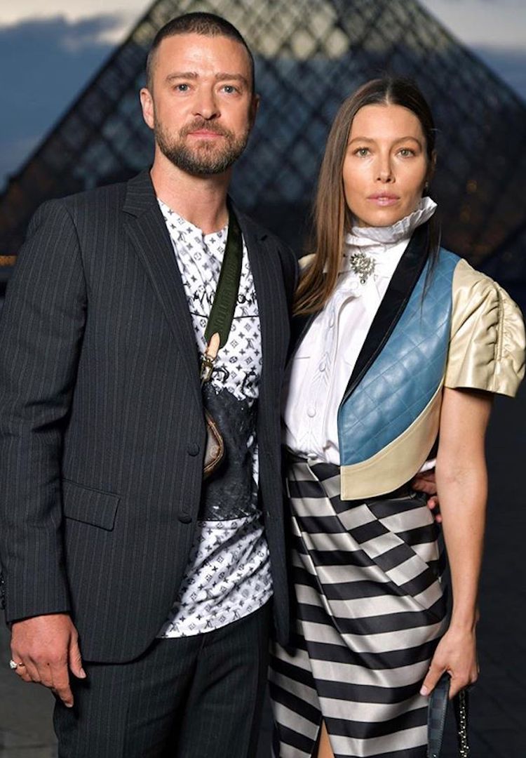 We need to talk about JT and Jessica Biel’s outifts at the Louis Vuitton show