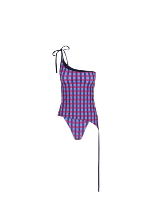 KATHARINA LOU Reversible Tankini in berry plaid