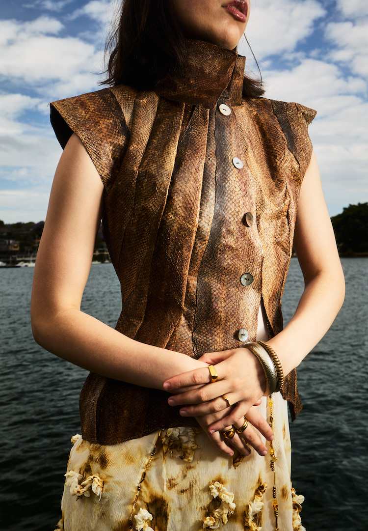 This Sydney-based designer turns salmon skin into avant-garde leather